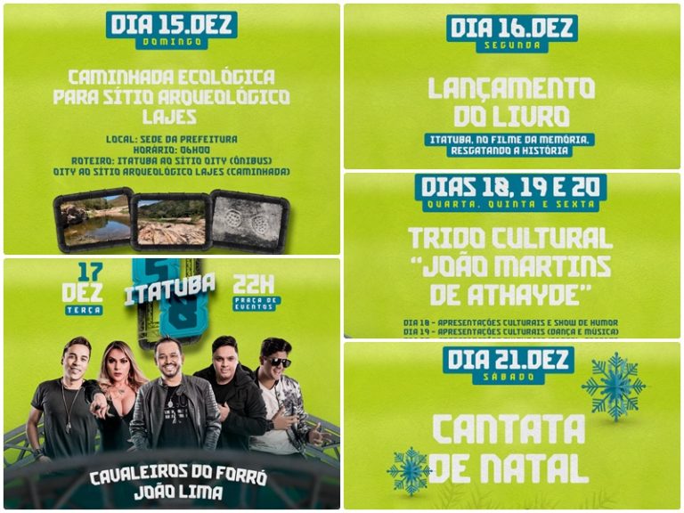 ITATUBA 58 ANOS: Festa com Cavaleiros do Forró e João Lima, eventos culturais e inaugurações durante o mês de dezembro. Confira programação