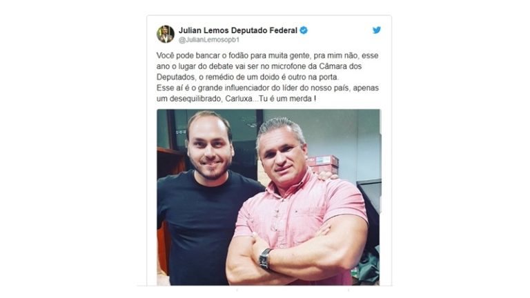 Deputado Paraibano do PSL bate boca com Carluxo, filho de Bolsonaro