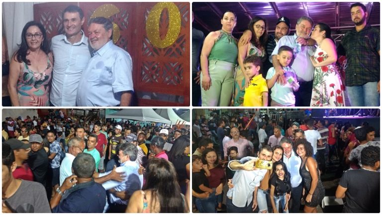 Prefeito Gordo Amaral comemora aniversário ao lado do povo em praça pública e presença do prefeito Romero Rodrigues.