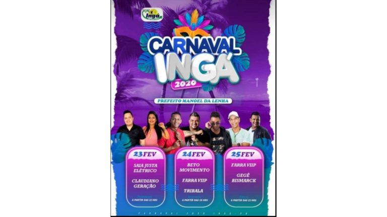 ÀS 22 HORAS: Bandas Saia Justa Elétrico e Claudiano Geração abrem Carnaval de Ingá na noite deste domingo