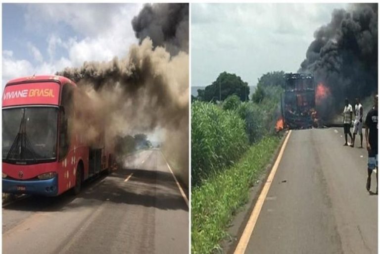Ônibus de cantora de forró pega fogo durante viagem