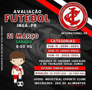 Base do Internacional-PB mandara seus jogos em Inga no Paraibano Sub 19 e fara avaliação dia 21 de março
