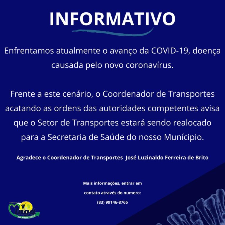 Departamento de Transportes de Ingá passará a funcionar na Secretaria de Saúde a partir de segunda-feira (23)
