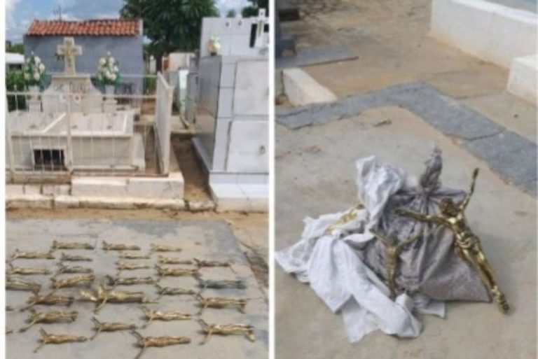 Ladrões arrancam crucifixos de bronze de túmulos em cemitério no Sertão da Paraíba