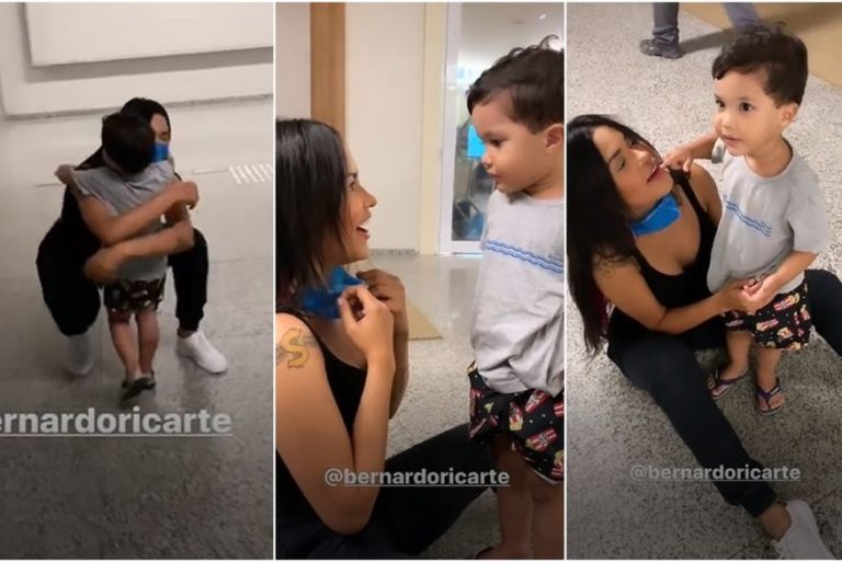 Após sair do BBB20, paraibana Flayslane reencontra filho em aeroporto em Natal