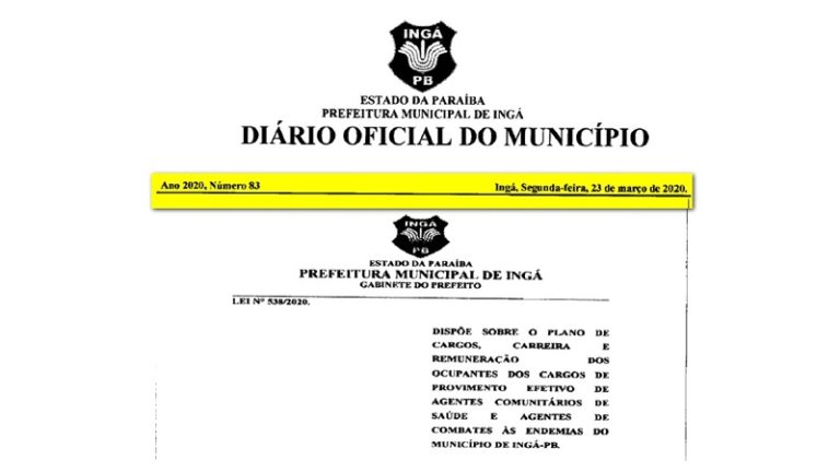 INGÁ: Lei que trata do Plano de Cargos e Salários dos Agentes Comunitários de Saúde e Agentes de Endemias já está em vigor