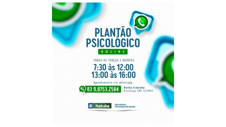 ITATUBA: Serviço de atendimento psicológico via whatsaap é oferecido à população:  9 8753 2584