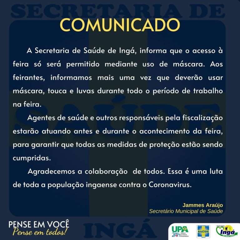 COMUNICADO DA SECRETARIA DE SAÚDE DE INGÁ