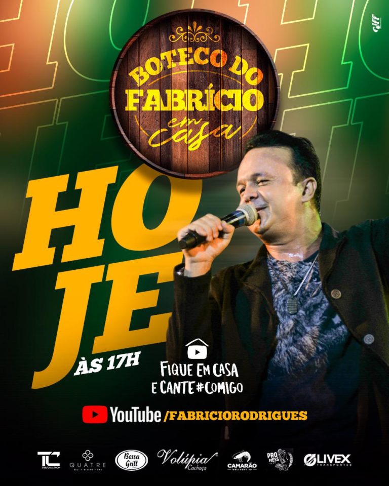 HOJE TEM LIVE: Boteco do Fabrício em Casa. Às 17:00 h