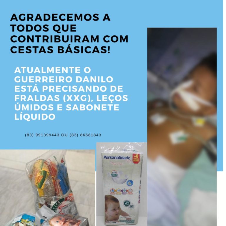 AJUDA: Família do garoto ingaense internado no Trauma recebeu muitas doações de alimentos. Está precisando de fraldas, lenços umedecidos e sabonete líquido