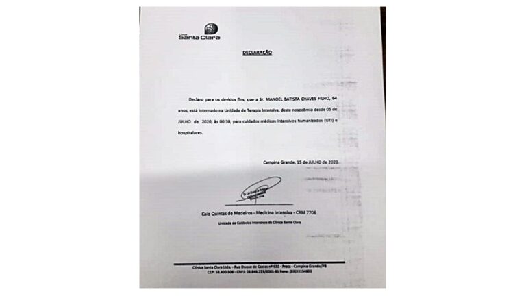 REAÇÃO: Declaração do Hospital diz que o prefeito Manoel da Lenha foi internado dia 05 de julho e seus advogados afirmam que ainda não está no prazo do vice assumir. Posse seria ilegal