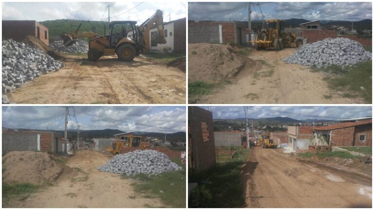 RIACHÃO: No dia do aniversário da cidade, prefeito Ari, vice Laércio e vereadores acompanham início de pavimentação no Conjunto Severino Cabral