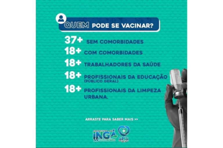 37 ANOS +: Ingá avança na vacinação contra a Covid-19