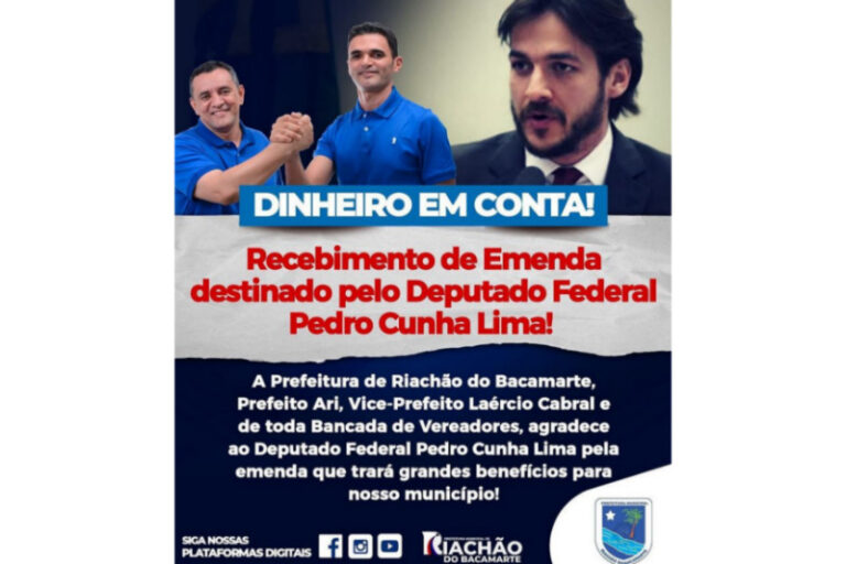 Riachão agradece emenda do deputado Pedro Cunha Lima