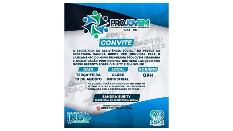 NESTA TERÇA (10): Lançamento do programa PROJOVEM no Clube Industrial às 9 h