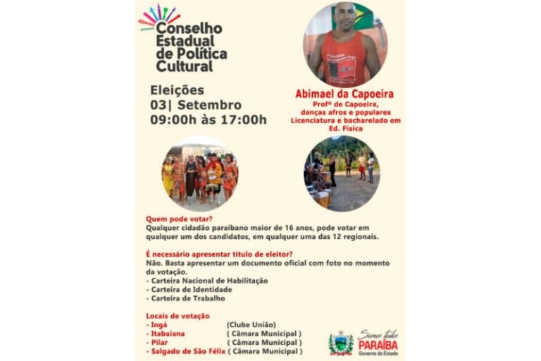 COMUNICADO: votação para o Conselho Estadual de Cultura nesta sexta-feira (03)