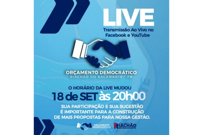 RIACHÃO: Live do Orçamento Democrático hoje às 20 horas