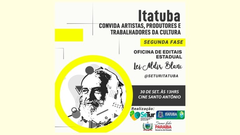 ATENÇÃO ARTISTAS DA REGIÃO: A SETUR Itatuba convida artistas, trabalhadores e produtores da cultura da região para importante reunião sobre editais da Lei Aldir Blanc. Dia 30 no Cine Santo Antônio