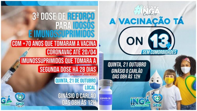 NESTA QUINTA (21) NO CARLÃO TEM D3 PARA IDOSOS 70+ E D1 PARA ADOLESCENTES 13+