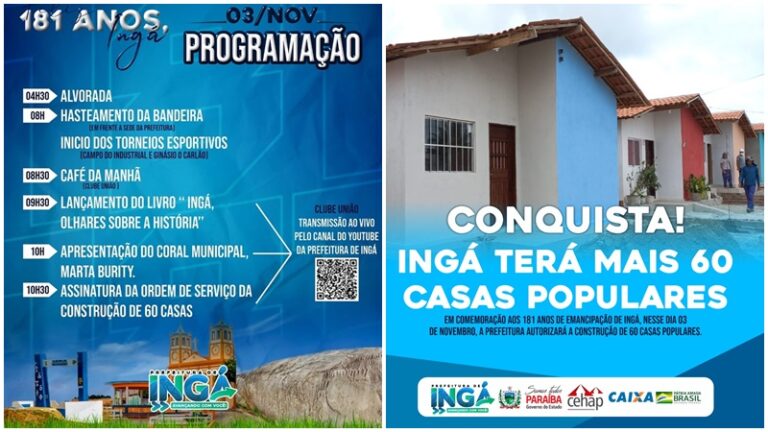 PRESENTE DE ANIVERSÁRIO: Prefeito Robério assina autorização para construção de 60 casas populares nesta quarta (03), em comemoração aos 181 anos de Ingá