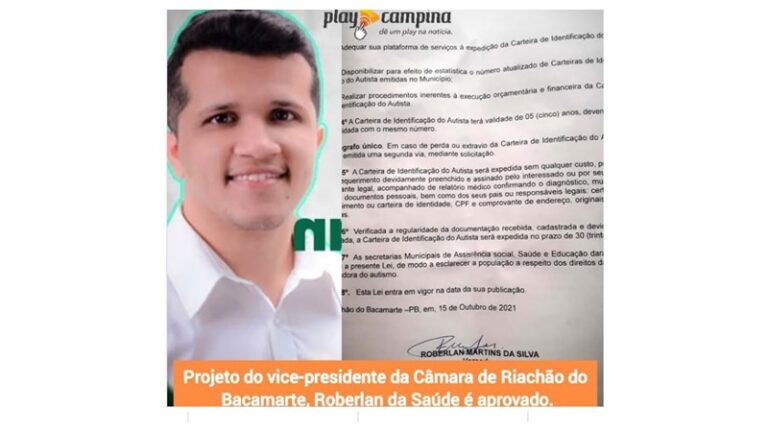 RIACHÃO: Projeto de inclusão do vereador Roberlan repercute em páginas de notícias da Paraíba