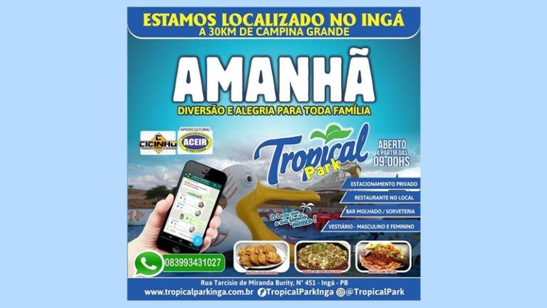 SABADÃO DE SOL NO TROPICAL PARK COM PROMOÇÃO: Criança 2 reais e adulto 5. Simbora aproveitar