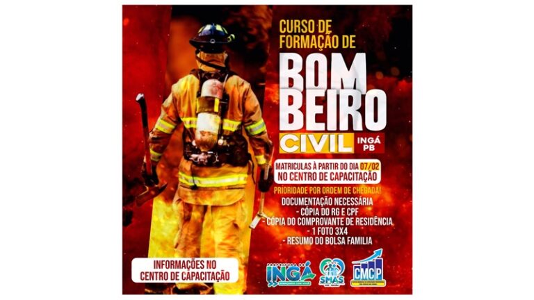 INGÁ: Secretaria de Ação Social oferta curso de Bombeiro Civil. Inscrições a partir do dia 07/02