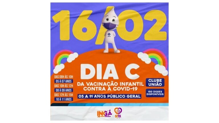 NESTA QUARTA (16): Dia C da vacinação infantil no Clube União. Veja documentação necessária
