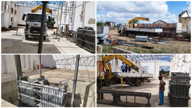 Equipamentos da algodoeira em processo de instalação no prédio da Cooperativa dos Agricultores no bairro da Estação