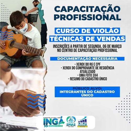 Leia mais sobre o artigo INGÁ: Ação Social oferece os cursos de Violão e Técnicas de Vendas
