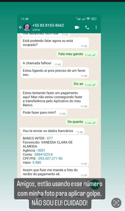 Leia mais sobre o artigo ALERTA: Golpista se passa por prefeito Ari para pedir dinheiro pelo WhatsApp