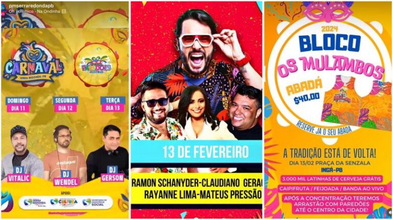 Terça-feira de Carnaval tem Ramon Schnayder em Acauã, Bloco dos Paredões em Serra Redonda e Bloco Os Mulambos em Ingá