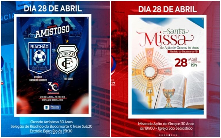 Riachão 30 anos: neste domingo tem Treze sub 20 no estádio Beira Rio, futebol feminino e missa de ação de graças à noite