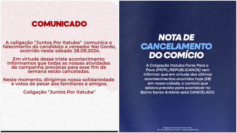 ITATUBA: Partidos cancelam atos de campanha neste final de semana