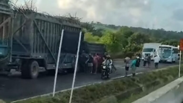 Caminhão tomba em trecho da BR-101 Sul e trânsito fica lento entre Recife e João Pessoa