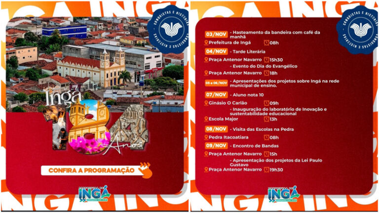 Semana de eventos celebra os 184 anos de Ingá com atividades culturais e educativas