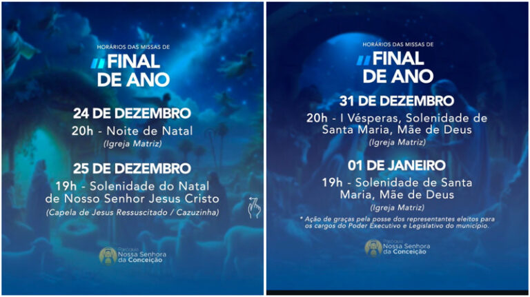 Paróquia de Ingá divulga horários das missas de final de ano