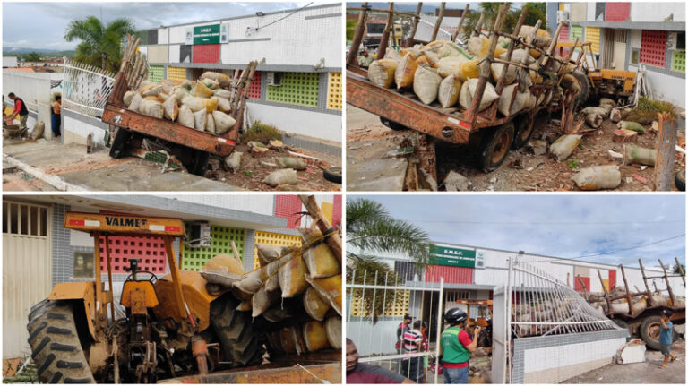 Trator perde controle na ladeira de chegada de Itatuba e colide com muro de escola Maurino Rodrigues