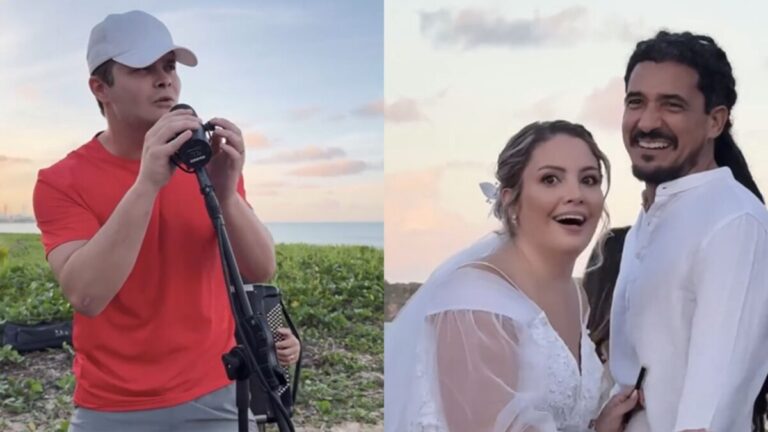 Matheus, da dupla com Kauan, surpreende noivos e canta durante casamento em praia de João Pessoa