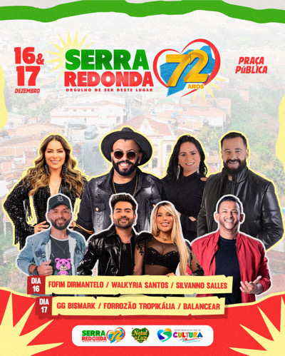Serra Redonda se prepara para celebrar 72 anos com grande festa em praça pública nos dias 16 e 17 de dezembro