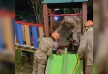Corpo de Bombeiros resgata criança com cabeça presa em brinquedo de parquinho em João Pessoa